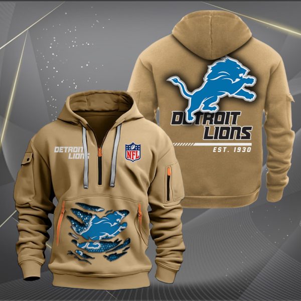 Detroit Lions Monster Scratch 2 Logo NFL Quarter Zip Hoodie - Image 4