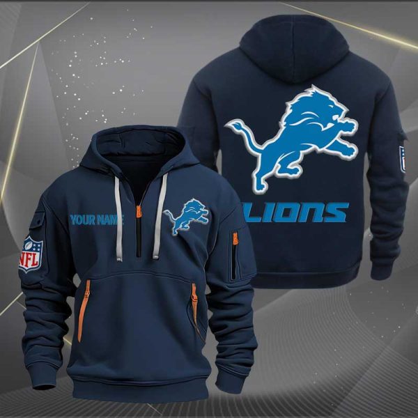 Detroit Lions Logo NFL Quarter Zip Hoodie Ver 258 - Image 2