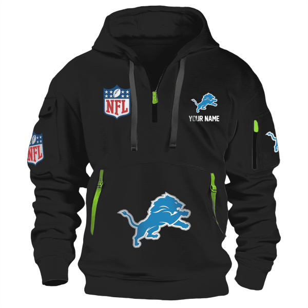 Detroit Lions Premium NFL Quarter Zip Hoodie - Image 3