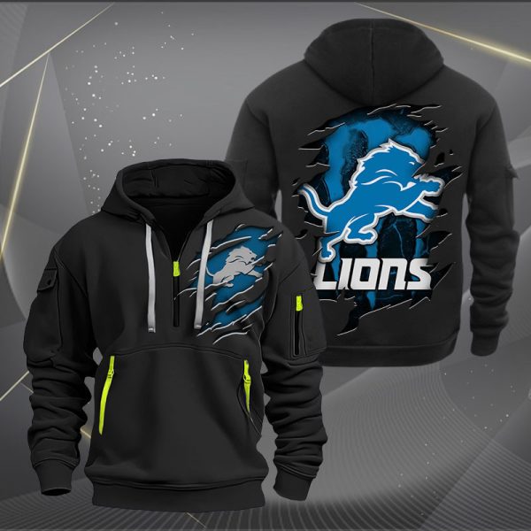 Detroit Lions Scratch Logo NFL Quarter Zip Hoodie Ver 226