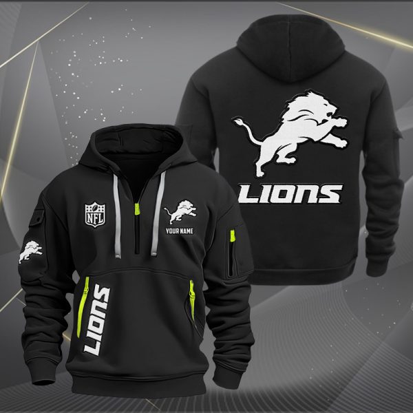 Detroit Lions White Logo NFL Quarter Zip Hoodie