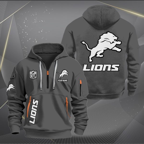 Detroit Lions White Logo NFL Quarter Zip Hoodie - Image 3