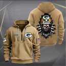 Green Bay Packers Football Player Skull Quarter Zip Hoodie