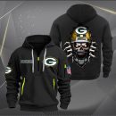 Green Bay Packers Football Player Skull Quarter Zip Hoodie