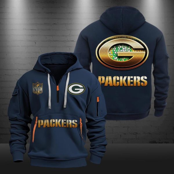 Green Bay Packers Golden Logo NFL Quarter Zip Hoodie - Image 2