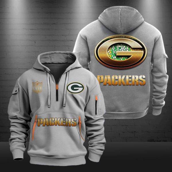 Green Bay Packers Golden Logo NFL Quarter Zip Hoodie - Image 3
