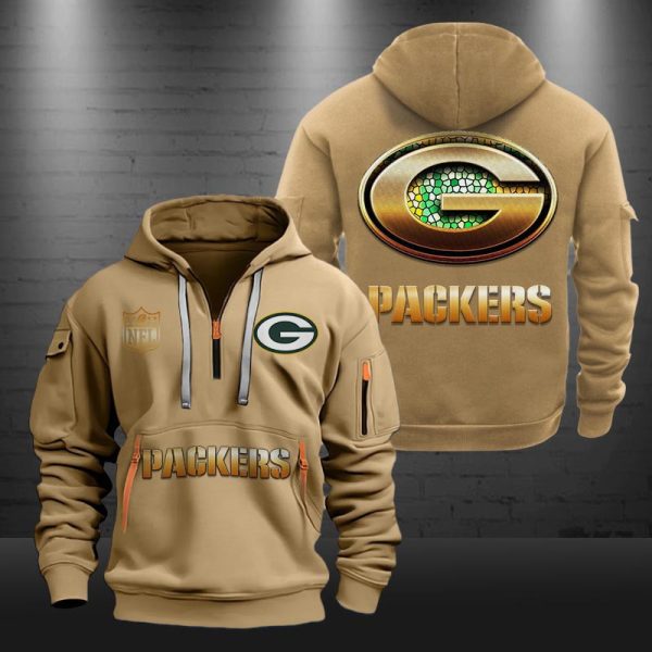 Green Bay Packers Golden Logo NFL Quarter Zip Hoodie - Image 4