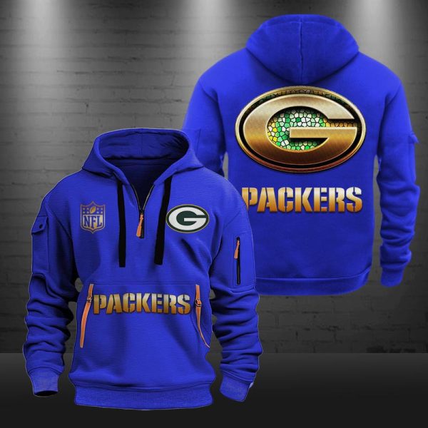 Green Bay Packers Golden Logo NFL Quarter Zip Hoodie - Image 5