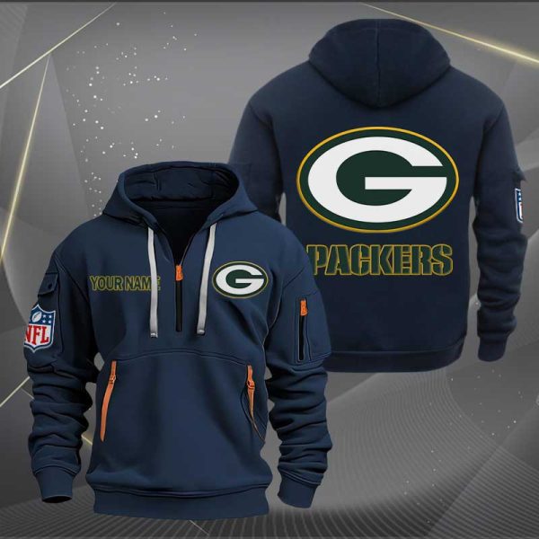 Green Bay Packers Logo NFL Quarter Zip Hoodie Ver 260 - Image 2