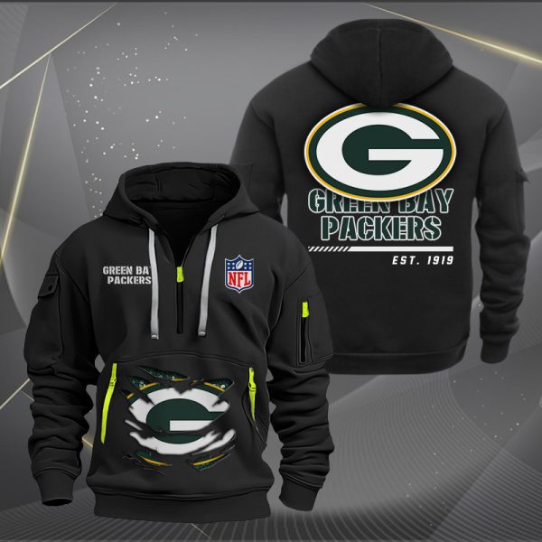 Green Bay Packers Monster Scratch 2 Logo NFL Quarter Zip Hoodie