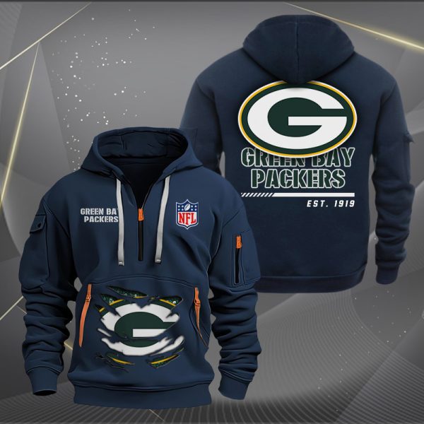 Green Bay Packers Monster Scratch 2 Logo NFL Quarter Zip Hoodie - Image 2