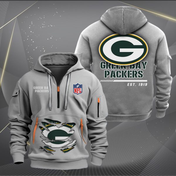 Green Bay Packers Monster Scratch 2 Logo NFL Quarter Zip Hoodie - Image 3