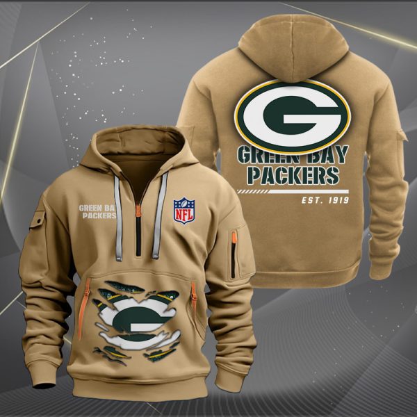 Green Bay Packers Monster Scratch 2 Logo NFL Quarter Zip Hoodie - Image 4