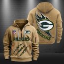 Green Bay Packers Monster Scratch Logo NFL Quarter Zip Hoodie
