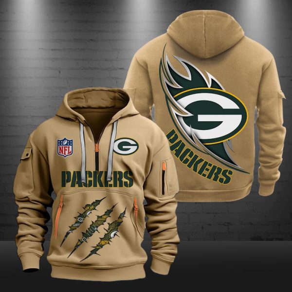 Green Bay Packers Monster Scratch Logo NFL Quarter Zip Hoodie