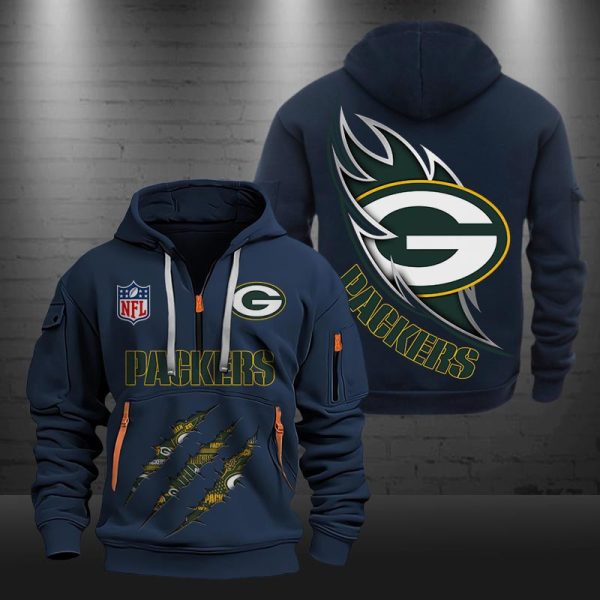 Green Bay Packers Monster Scratch Logo NFL Quarter Zip Hoodie - Image 3