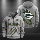 Green Bay Packers Monster Scratch Logo NFL Quarter Zip Hoodie