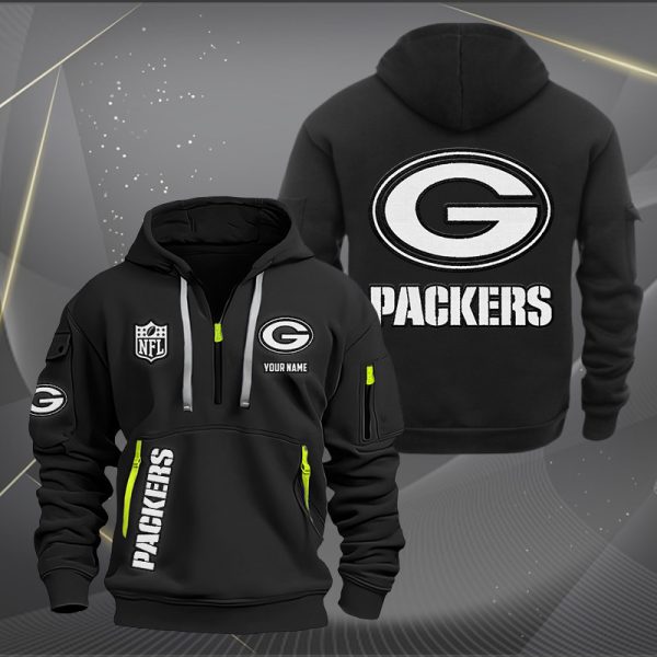 Green Bay Packers White Logo NFL Quarter Zip Hoodie