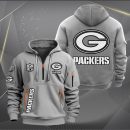 Green Bay Packers White Logo NFL Quarter Zip Hoodie