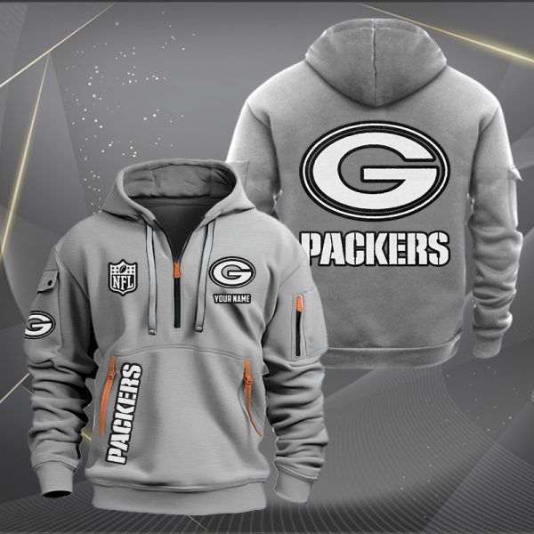 Green Bay Packers White Logo NFL Quarter Zip Hoodie - Image 4