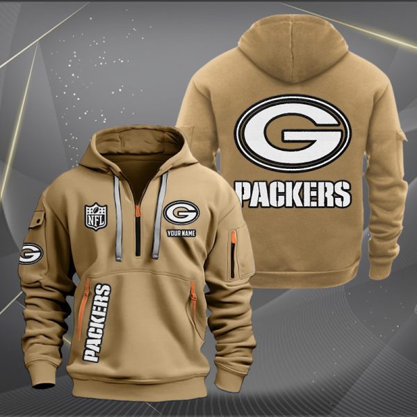 Green Bay Packers White Logo NFL Quarter Zip Hoodie - Image 5