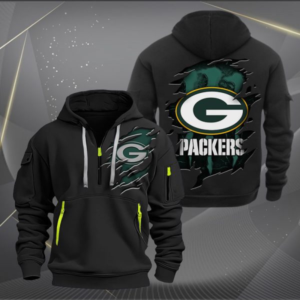 Green Bay Packers Scratch Logo NFL Quarter Zip Hoodie Ver 236