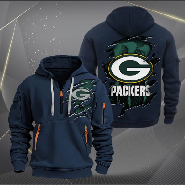 Green Bay Packers Scratch Logo NFL Quarter Zip Hoodie Ver 236 - Image 2