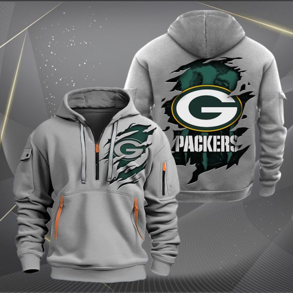 Green Bay Packers Scratch Logo NFL Quarter Zip Hoodie Ver 236 - Image 3