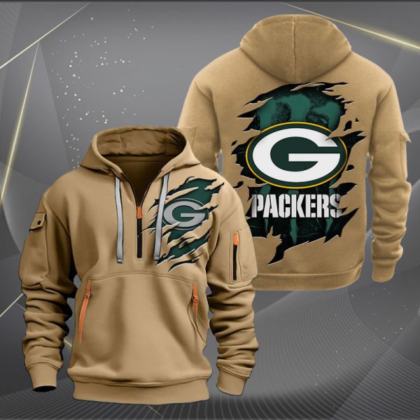 Green Bay Packers Scratch Logo NFL Quarter Zip Hoodie Ver 236 - Image 4