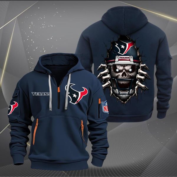 Houston Texans Football Player Skull Quarter Zip Hoodie