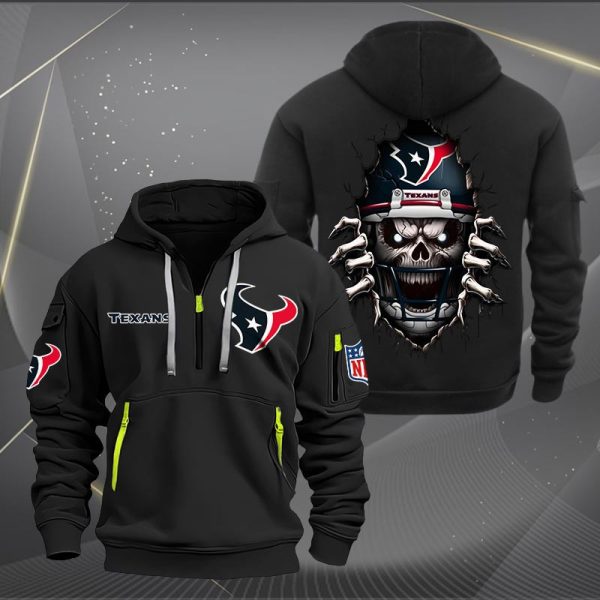 Houston Texans Football Player Skull Quarter Zip Hoodie - Image 2