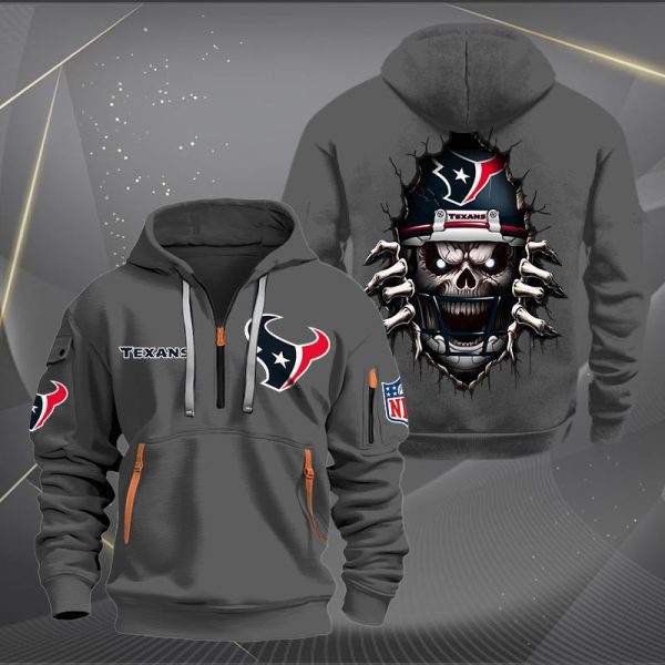 Houston Texans Football Player Skull Quarter Zip Hoodie - Image 3