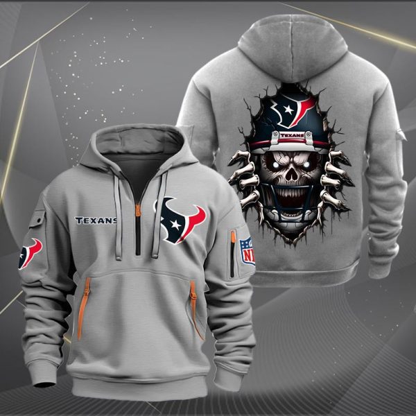 Houston Texans Football Player Skull Quarter Zip Hoodie - Image 4
