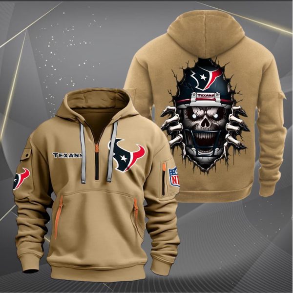 Houston Texans Football Player Skull Quarter Zip Hoodie - Image 5
