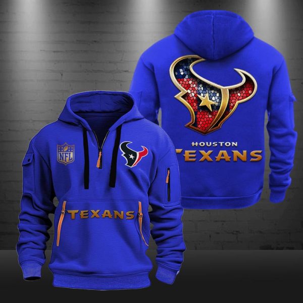Houston Texans Golden Logo NFL Quarter Zip Hoodie - Image 5