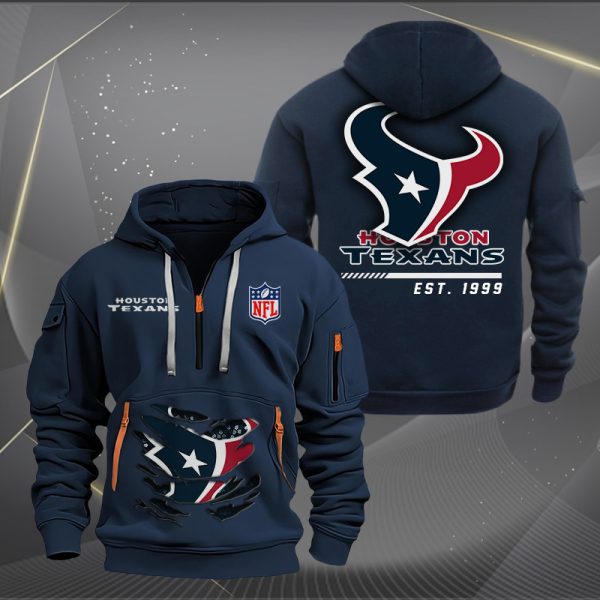 Houston Texans Monster Scratch 2 Logo NFL Quarter Zip Hoodie - Image 2