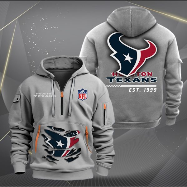 Houston Texans Monster Scratch 2 Logo NFL Quarter Zip Hoodie - Image 3