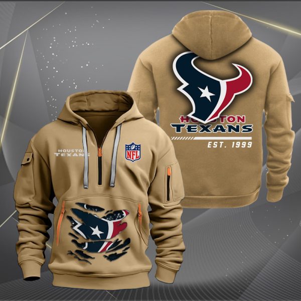 Houston Texans Monster Scratch 2 Logo NFL Quarter Zip Hoodie - Image 4