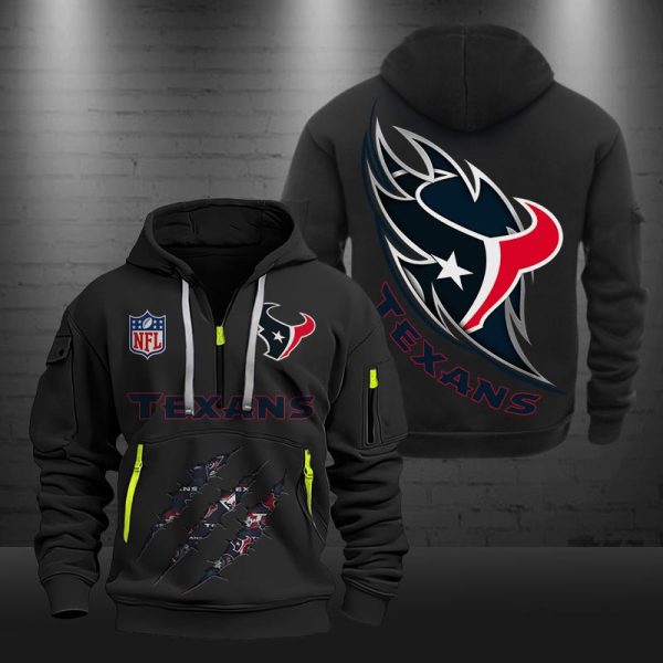 Houston Texans Monster Scratch Logo NFL Quarter Zip Hoodie - Image 2