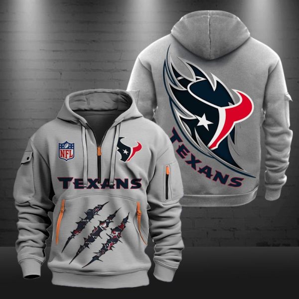 Houston Texans Monster Scratch Logo NFL Quarter Zip Hoodie - Image 4