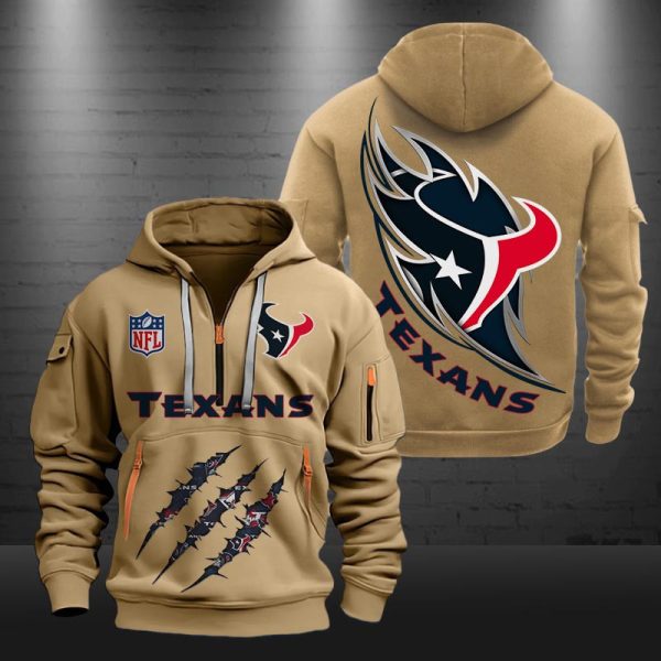 Houston Texans Monster Scratch Logo NFL Quarter Zip Hoodie - Image 5