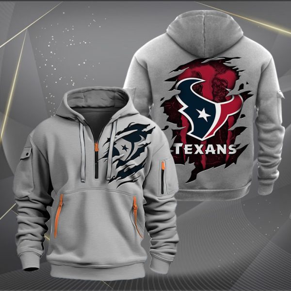 Houston Texans Scratch Logo NFL Quarter Zip Hoodie Ver 225 - Image 3