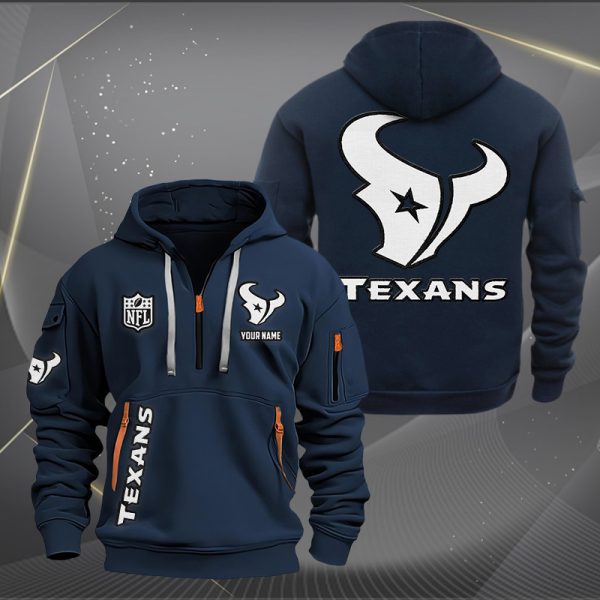 Houston Texans White Logo NFL Quarter Zip Hoodie - Image 2