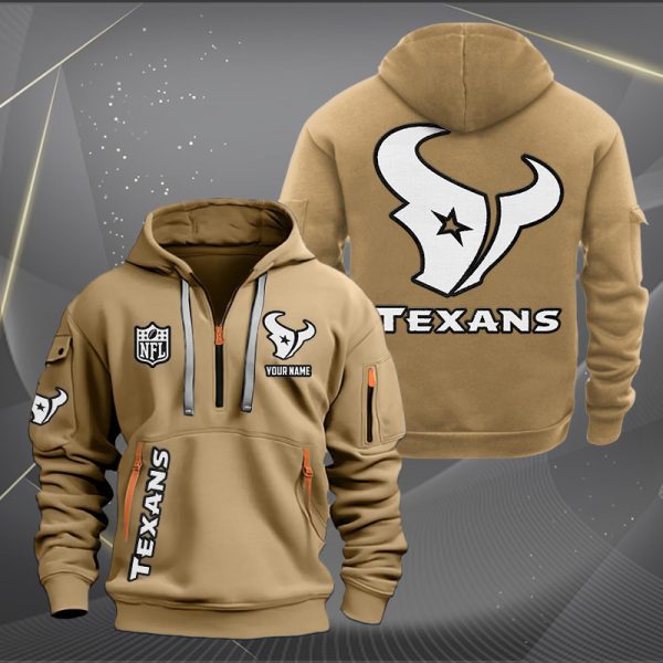 Houston Texans White Logo NFL Quarter Zip Hoodie - Image 5