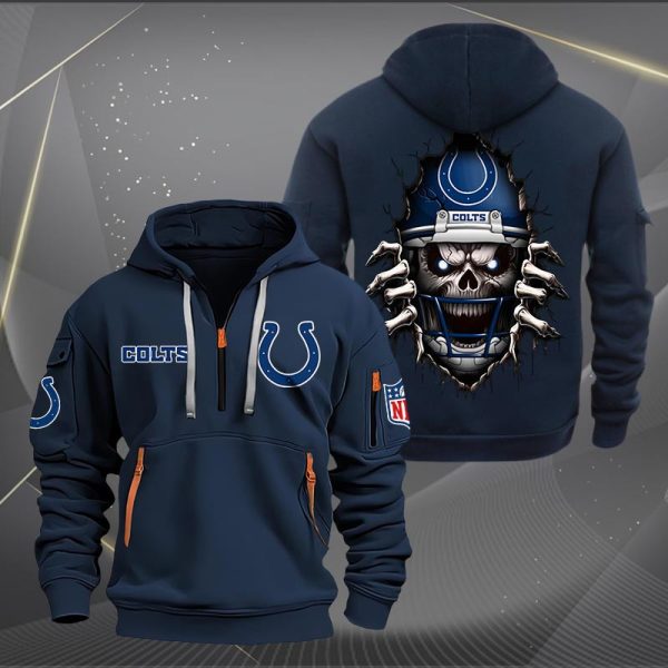 Indianapolis Colts Football Player Skull Quarter Zip Hoodie
