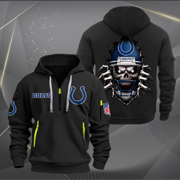 Indianapolis Colts Football Player Skull Quarter Zip Hoodie - Image 2