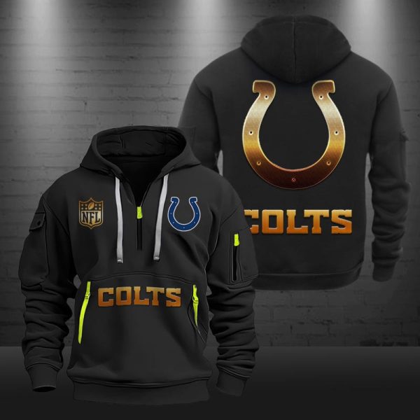 Indianapolis Colts Golden Logo NFL Quarter Zip Hoodie - Image 2