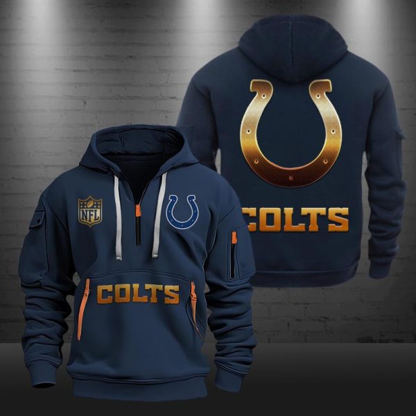 Indianapolis Colts Golden Logo NFL Quarter Zip Hoodie - Image 3