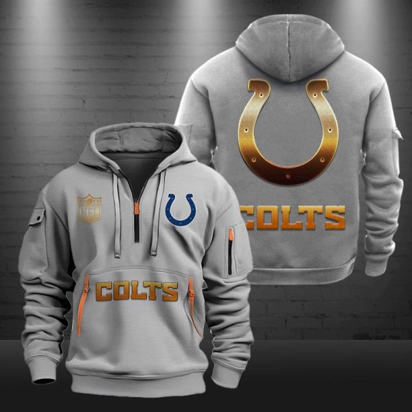 Indianapolis Colts Golden Logo NFL Quarter Zip Hoodie - Image 4