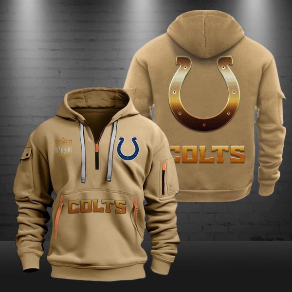 Indianapolis Colts Golden Logo NFL Quarter Zip Hoodie - Image 5